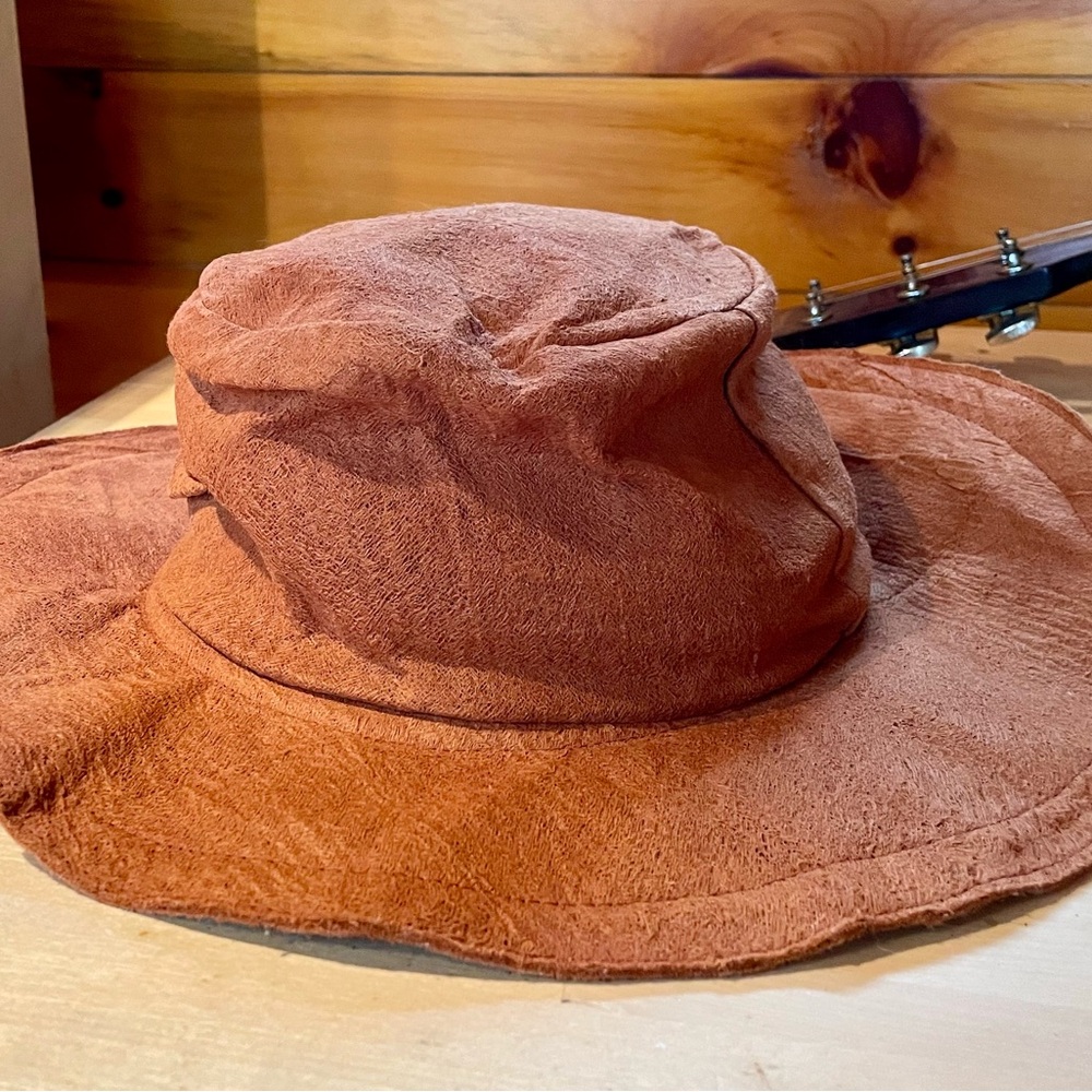Sustainable African Barkcloth Rust Orange Wide Brim Hat
